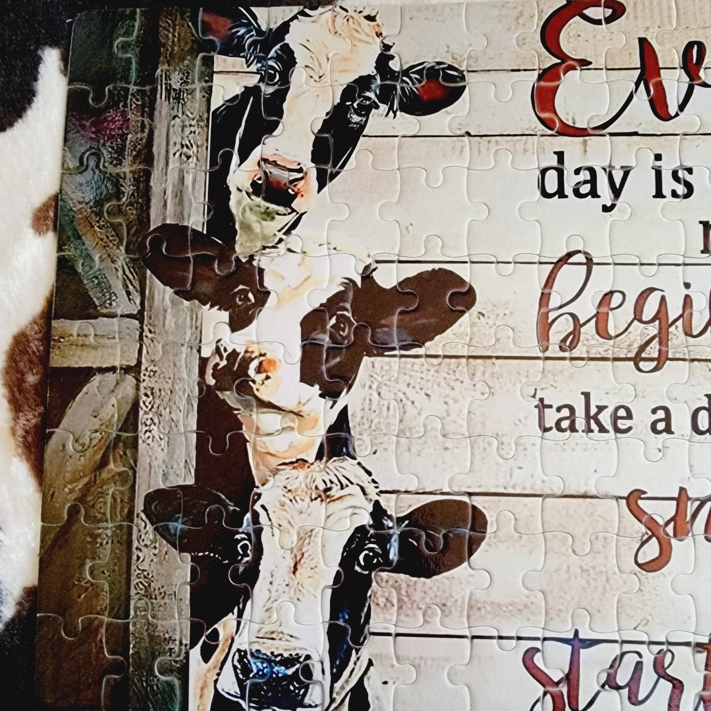 Everyday Is A New Beginning Cow 120 Piece Handmade Jigsaw Puzzle