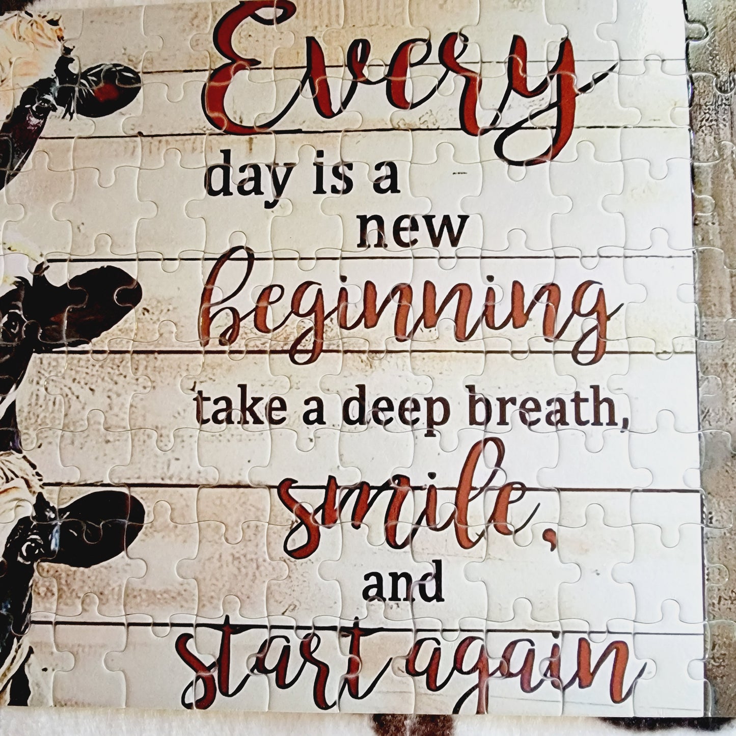 Everyday Is A New Beginning Cow 120 Piece Handmade Jigsaw Puzzle