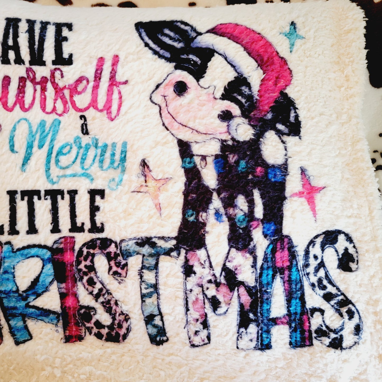 Merry Christmas Baby Cow Western Throw Blanket