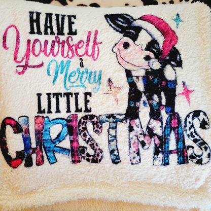 Merry Christmas Baby Cow Western Throw Blanket