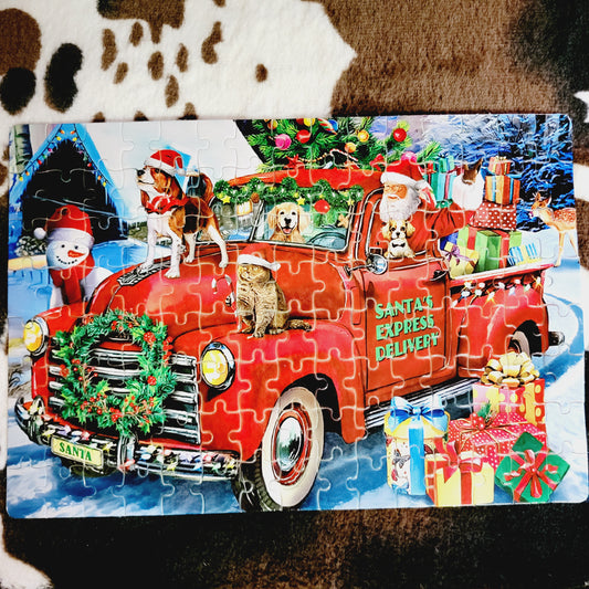 Christmas Animals Old Truck Handmade Jigsaw Puzzle