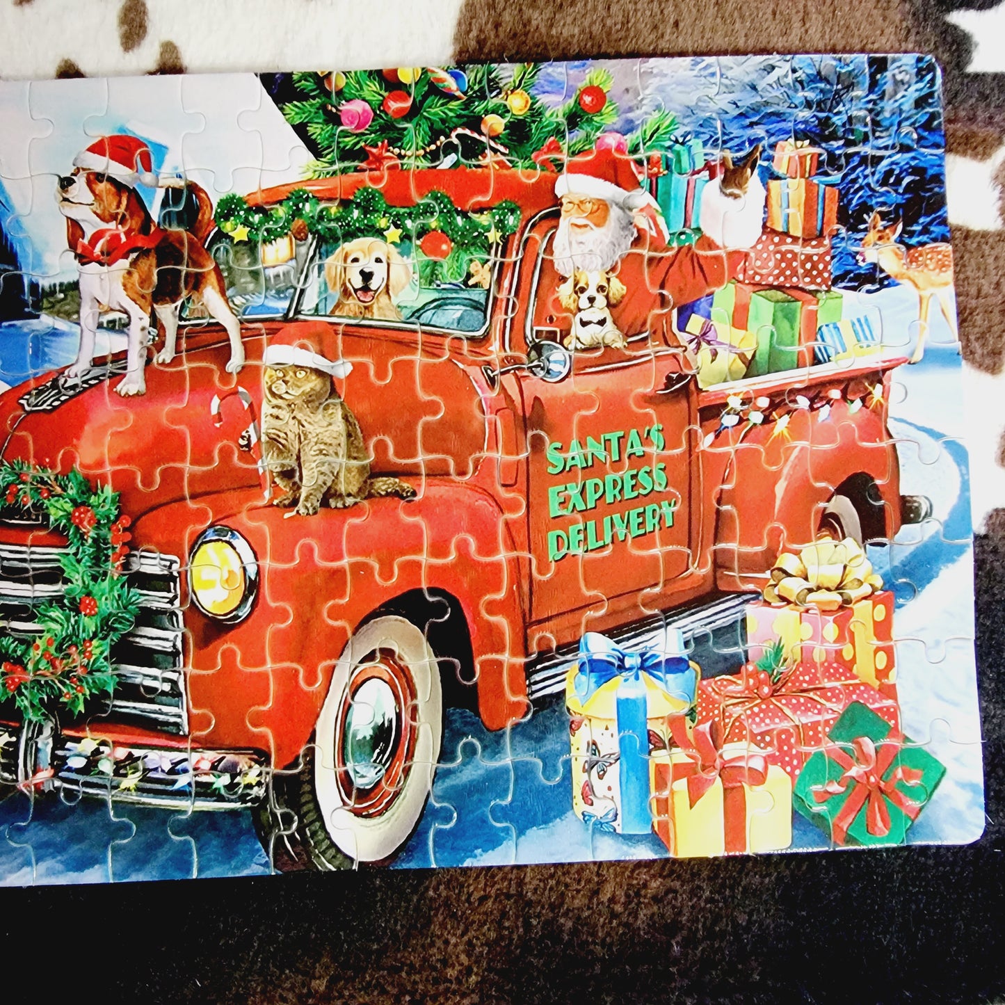 Christmas Animals Old Truck Handmade Jigsaw Puzzle