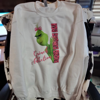 Crazy Grinch Girl Christmas White Sweatshirt