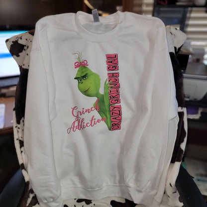 Crazy Grinch Girl Christmas White Sweatshirt