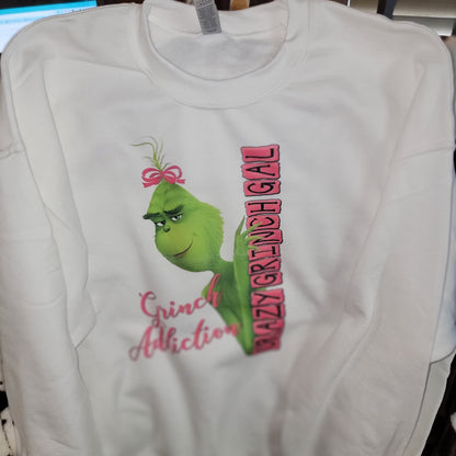 Crazy Grinch Girl Christmas White Sweatshirt