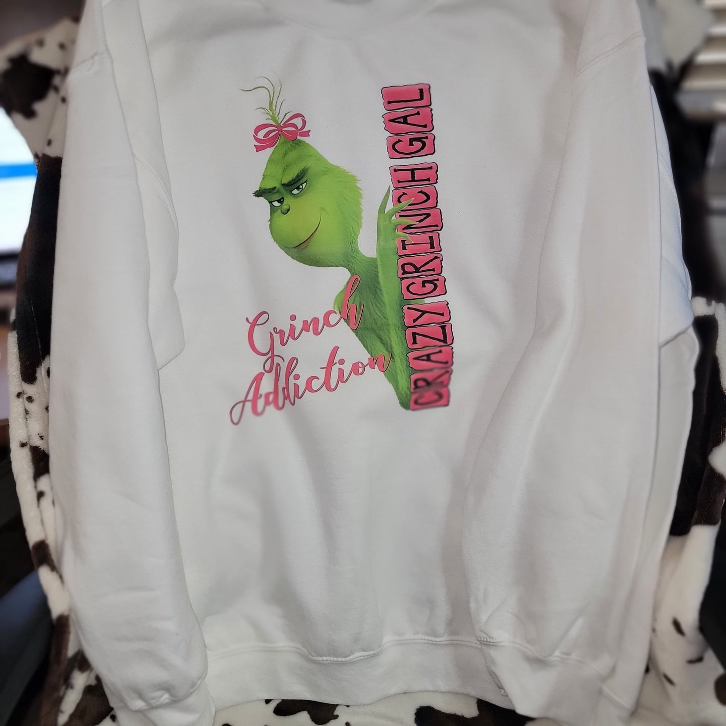 Crazy Grinch Girl Christmas White Sweatshirt