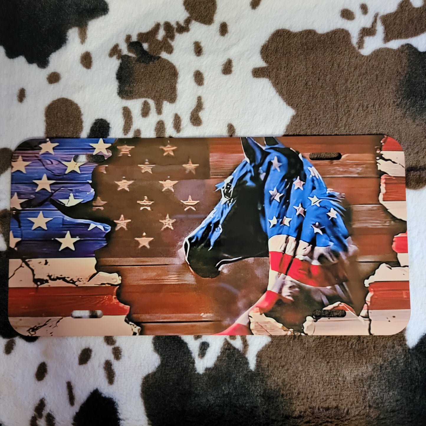 Horses Flag USA Custom Handmade Car Tag License Plate