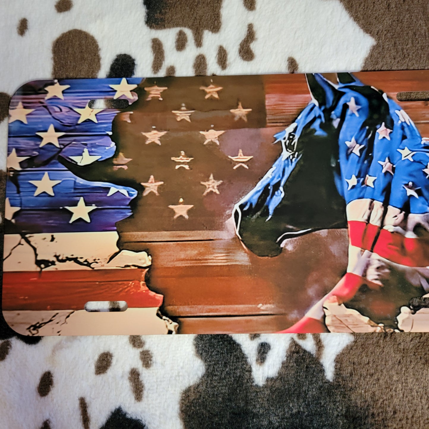 Horses Flag USA Custom Handmade Car Tag License Plate