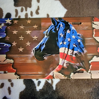 Horses Flag USA Custom Handmade Car Tag License Plate