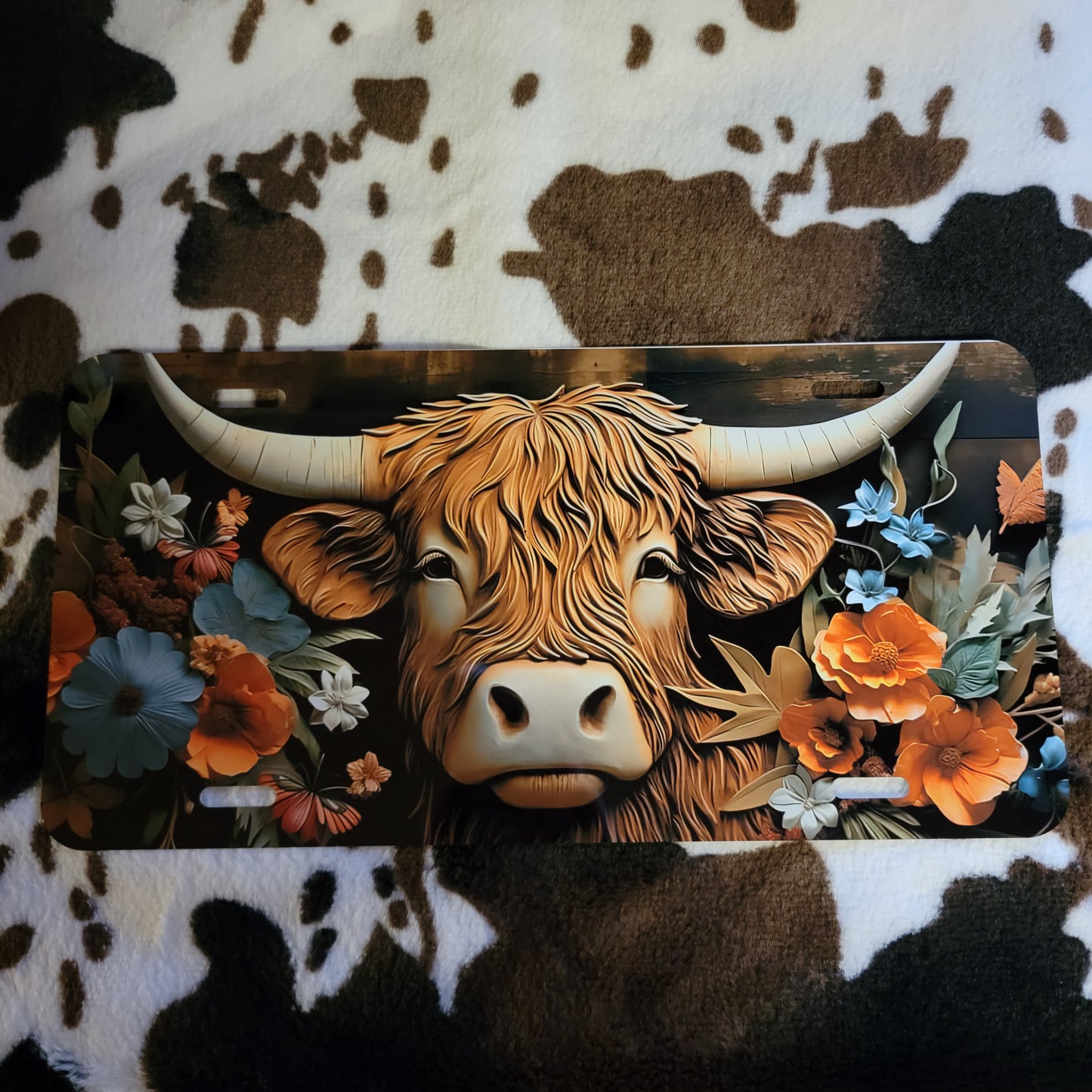 Highland Cow Floral Car Tag License Plate
