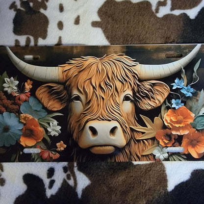Highland Cow Floral Car Tag License Plate