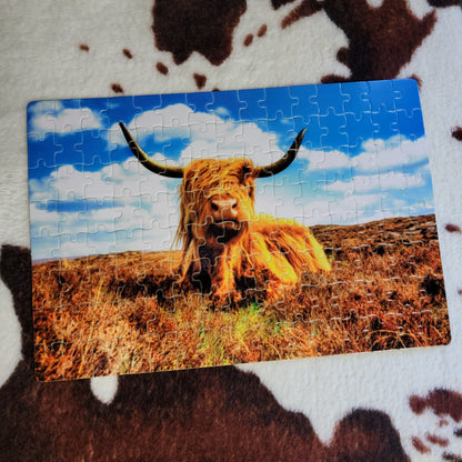 Highland Cow In A Field 120 Piece Handmade Jigsaw Puzzle