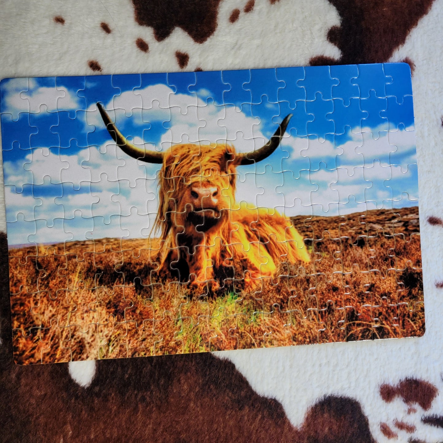 Highland Cow In A Field 120 Piece Handmade Jigsaw Puzzle