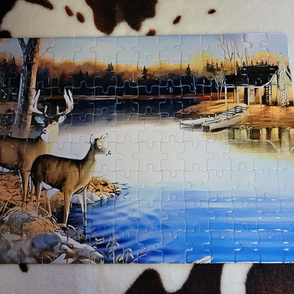 Deer On The Lake 120 PC Handmade Jigsaw Puzzle