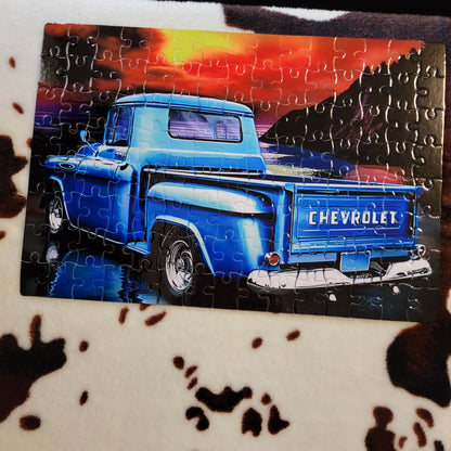 Old Blue Truck 120 PC Handmade Jigsaw Puzzle