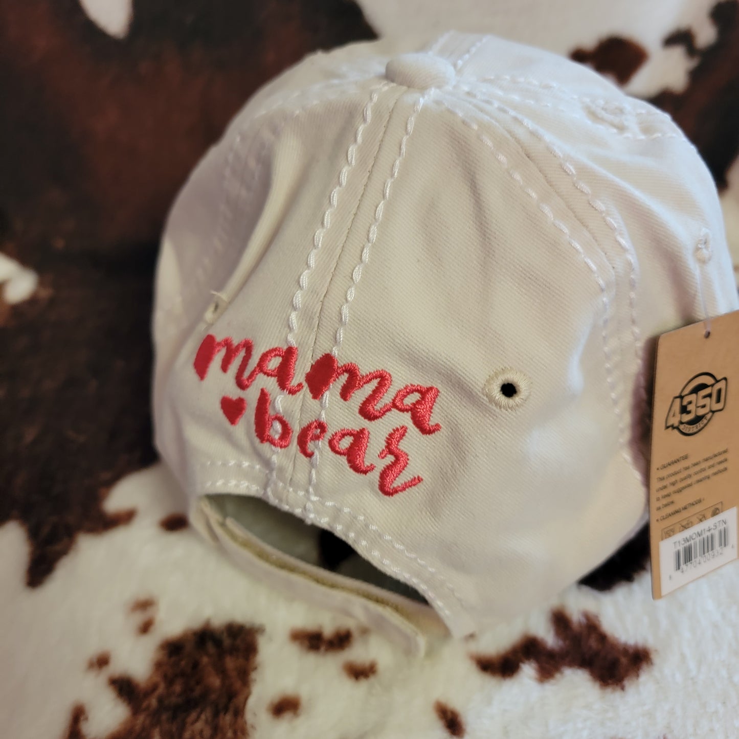 Mama Bear White Distressed Patch Hat