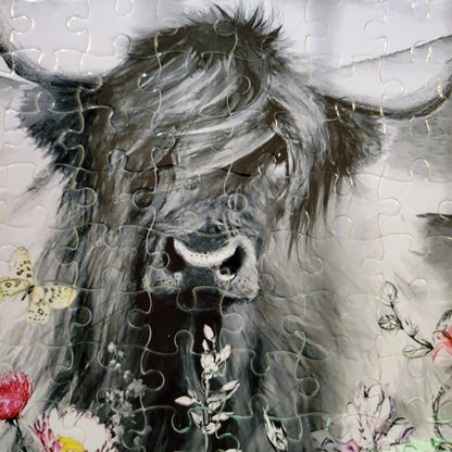 Highland Cow Floral 120 Piece Handmade Jigsaw Puzzle