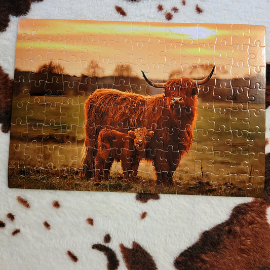 Mama Baby Highland Cow 120 Piece Handmade Jigsaw Puzzle