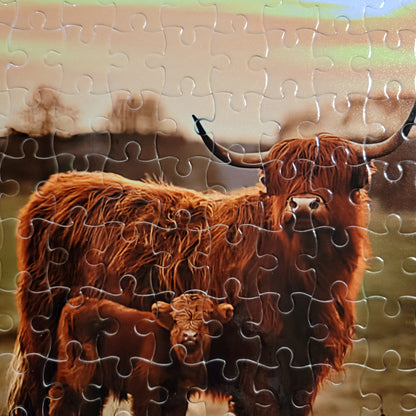 Mama Baby Highland Cow 120 Piece Handmade Jigsaw Puzzle