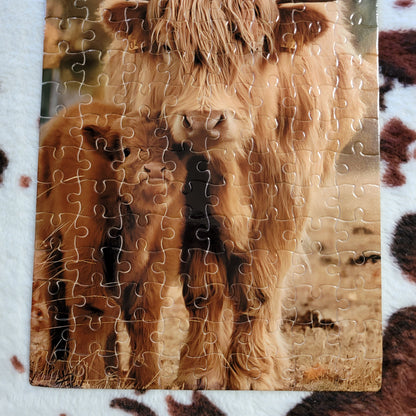 Highland Cow Mama and Baby 120 PC Handmade Jigsaw Puzzle