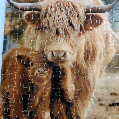 Highland Cow Mama and Baby 120 PC Handmade Jigsaw Puzzle