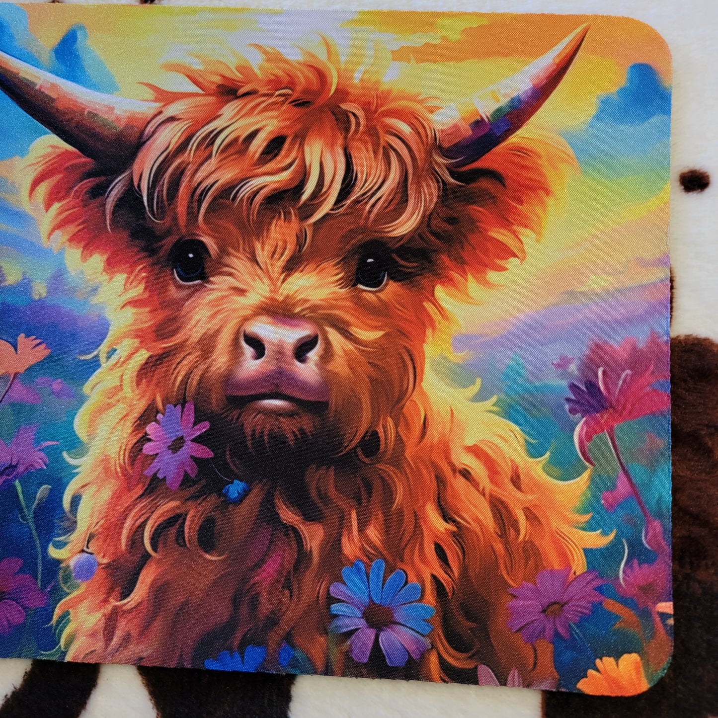 Highland Baby Cow Floral Mouse Pad