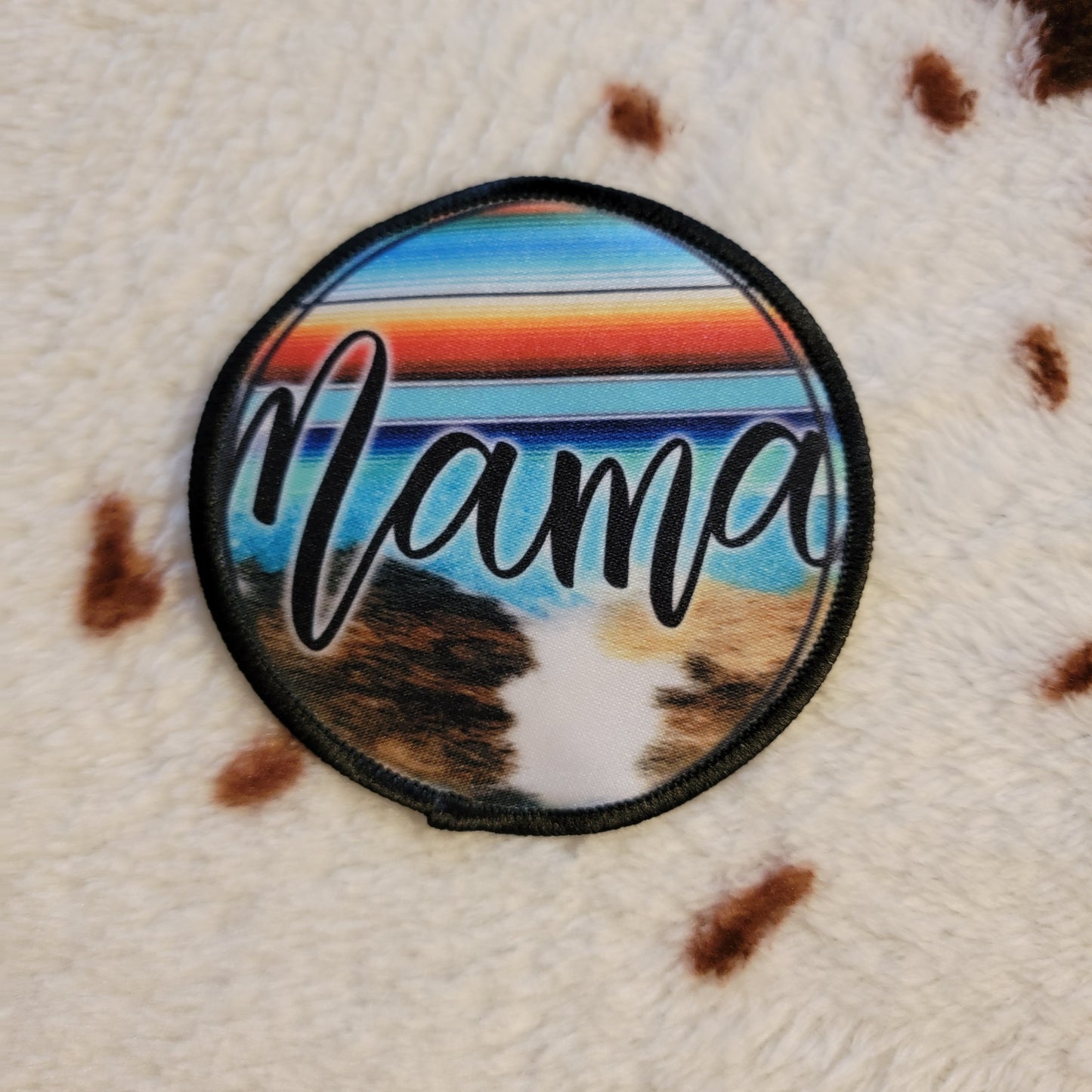 Mama Cow Print Western Hat Patch