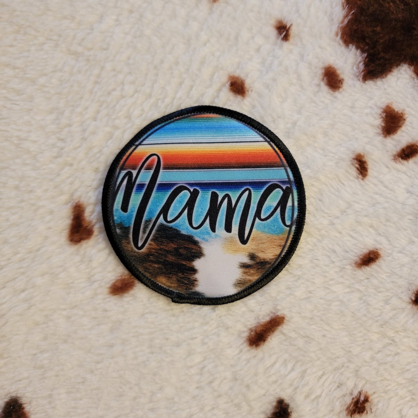 Mama Cow Print Western Hat Patch