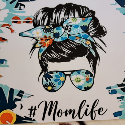 Mom Life Messy Bun Floral Car Tag License Plate