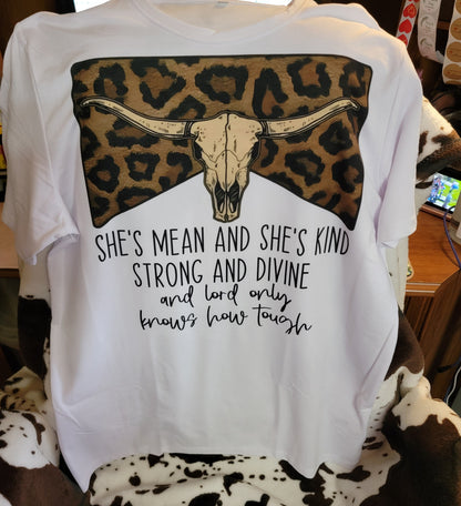 Shes Mean Shes Kind Western Bull Skull Graphic T-Shirt