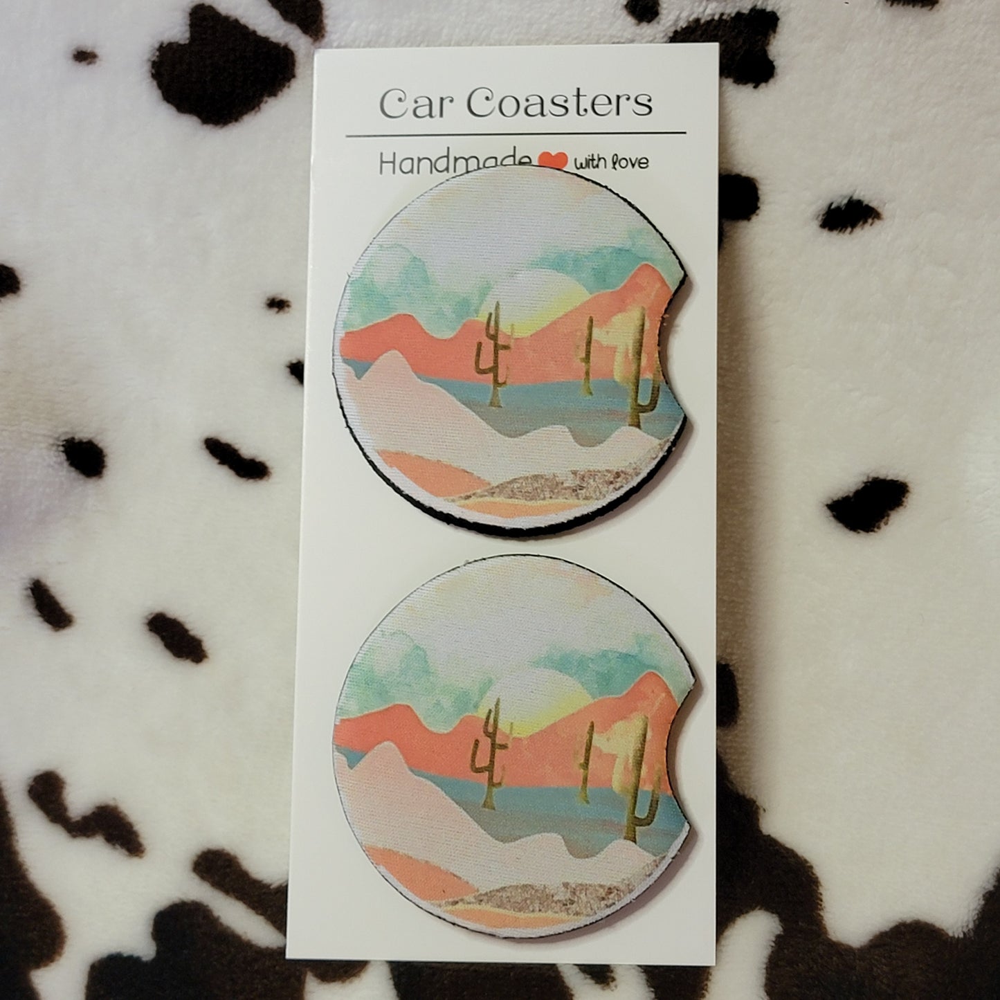 Pink Desert Scene Neoprene Car Coasters