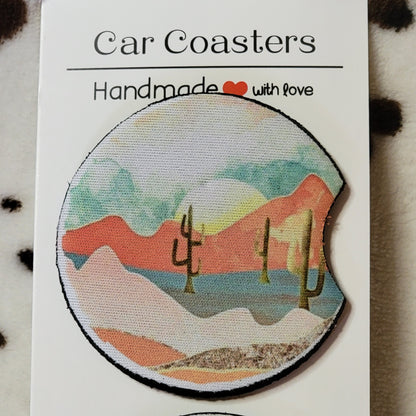 Pink Desert Scene Neoprene Car Coasters