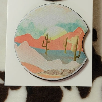 Pink Desert Scene Neoprene Car Coasters