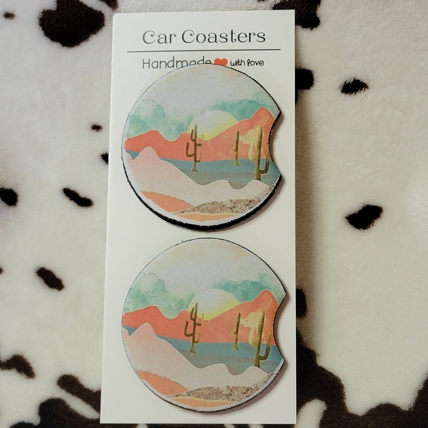 Pink Desert Scene Neoprene Car Coasters