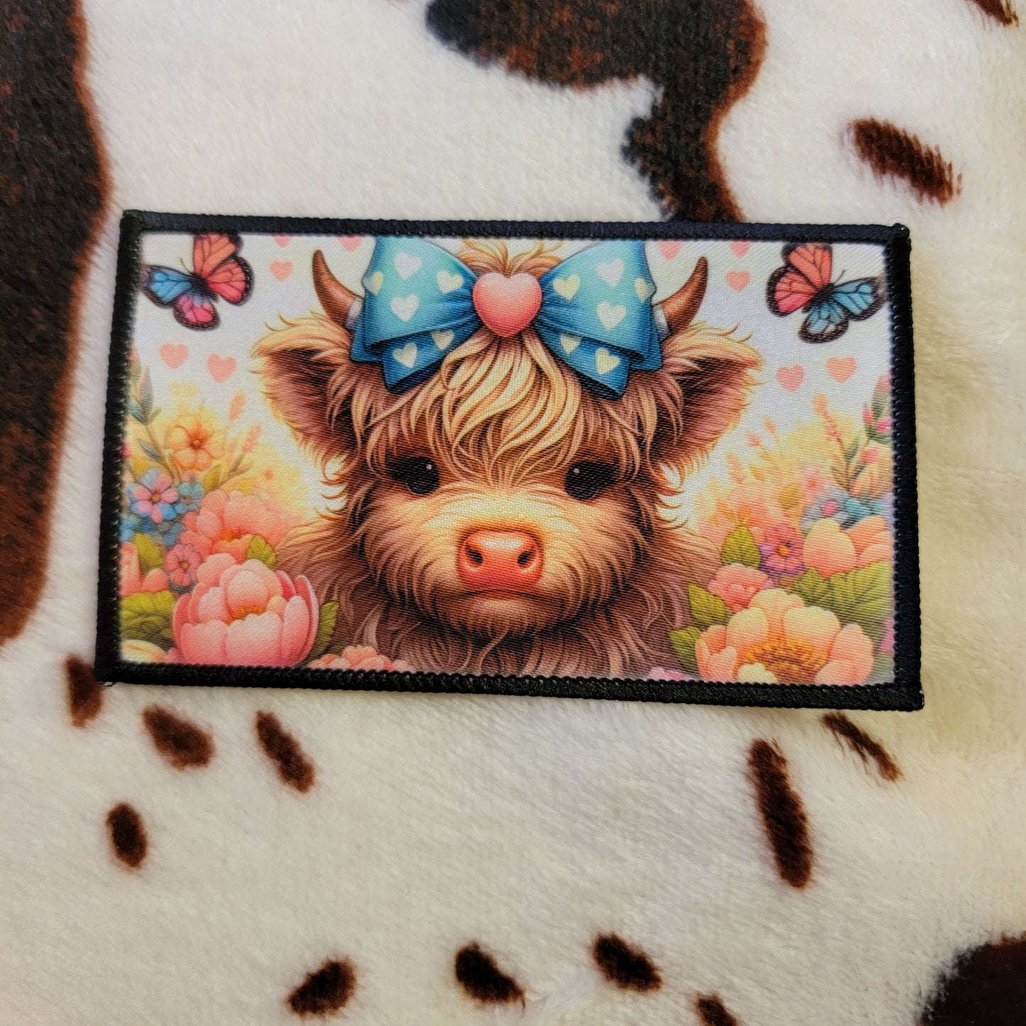 Highland Cow Floral Hat Patch