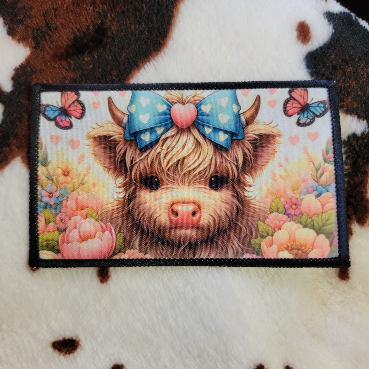 Highland Cow Floral Hat Patch