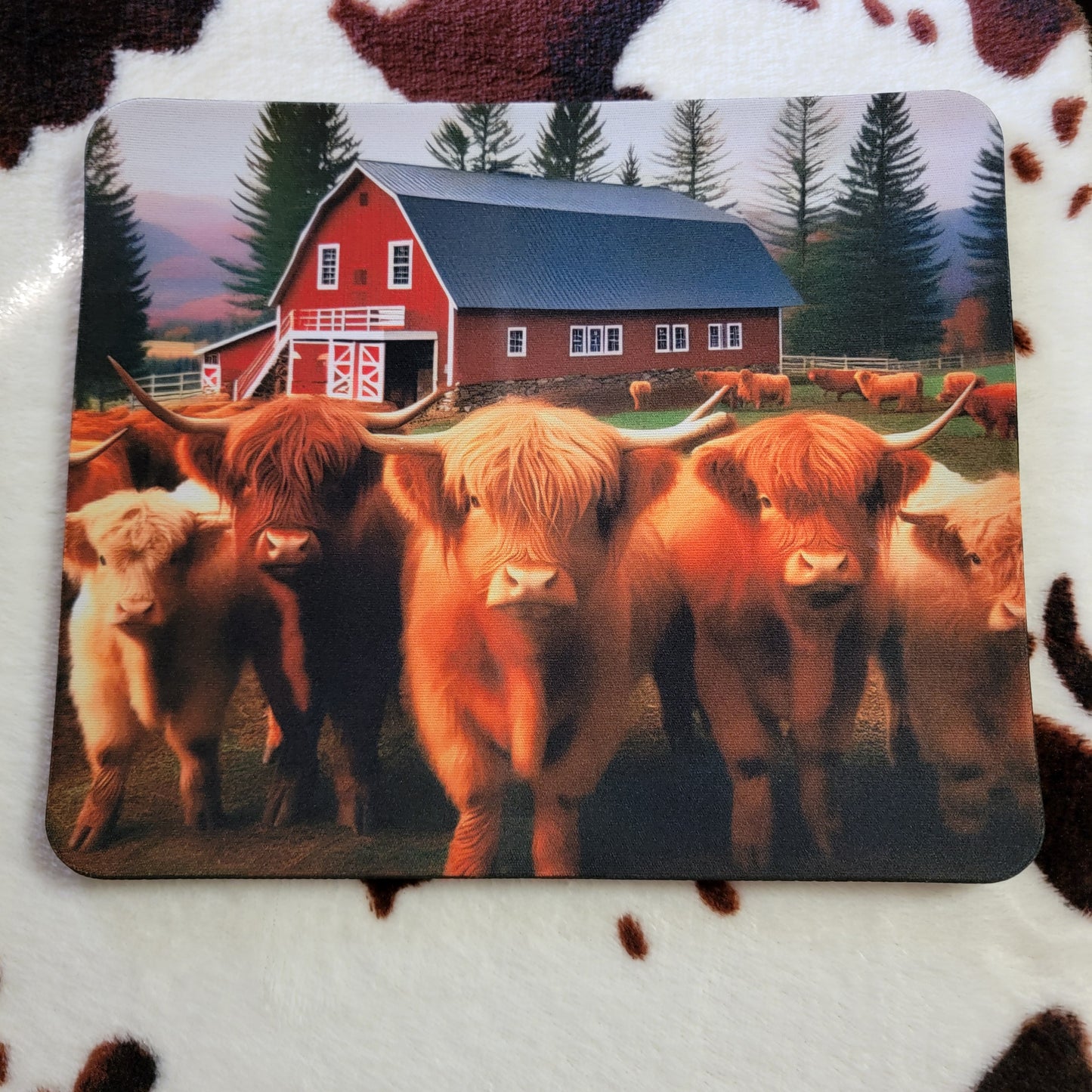 Highland Cow Red Barn Mouse Pad