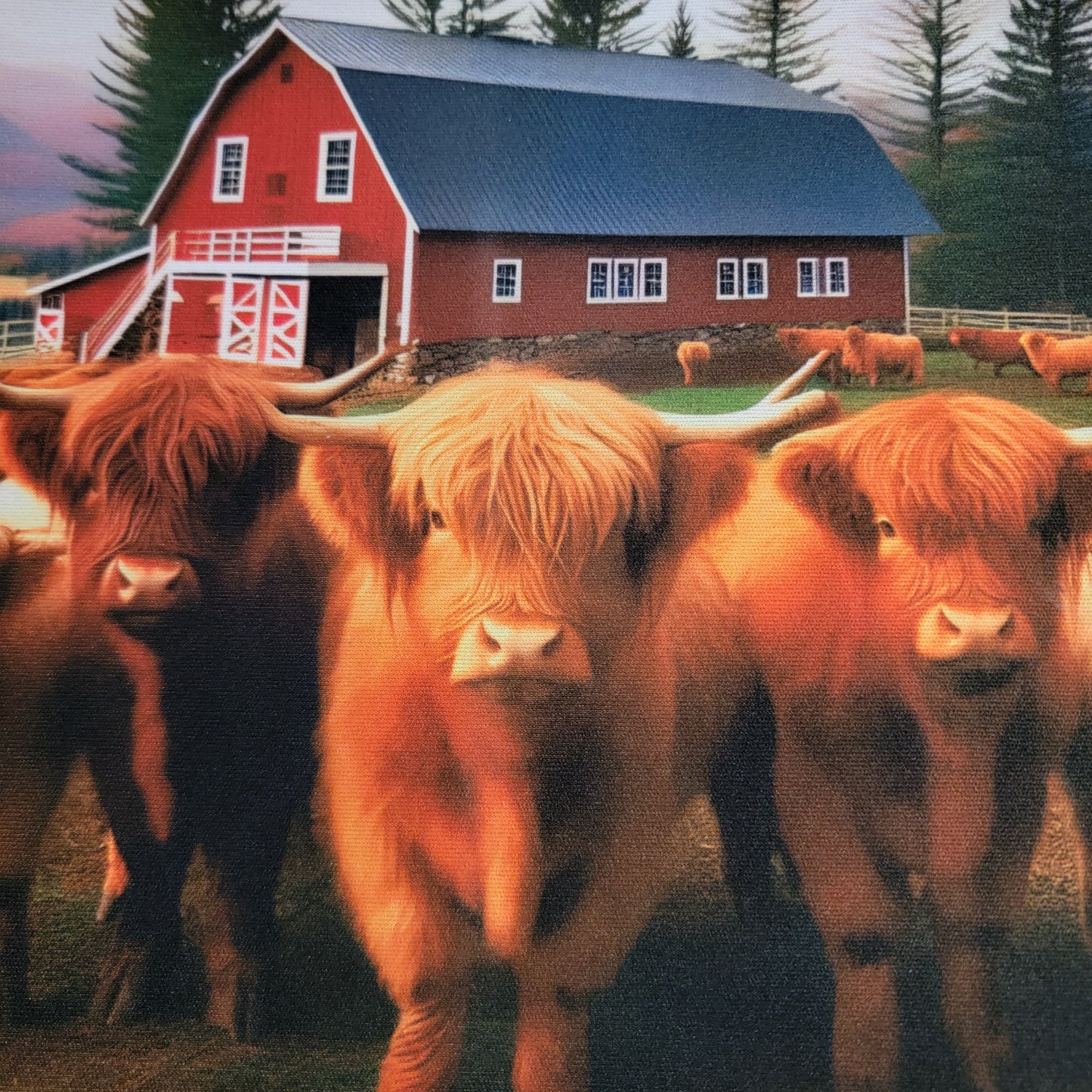 Highland Cow Red Barn Mouse Pad