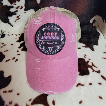 Cody Johnson Pink Criss Cross Ponytail Patch Hat