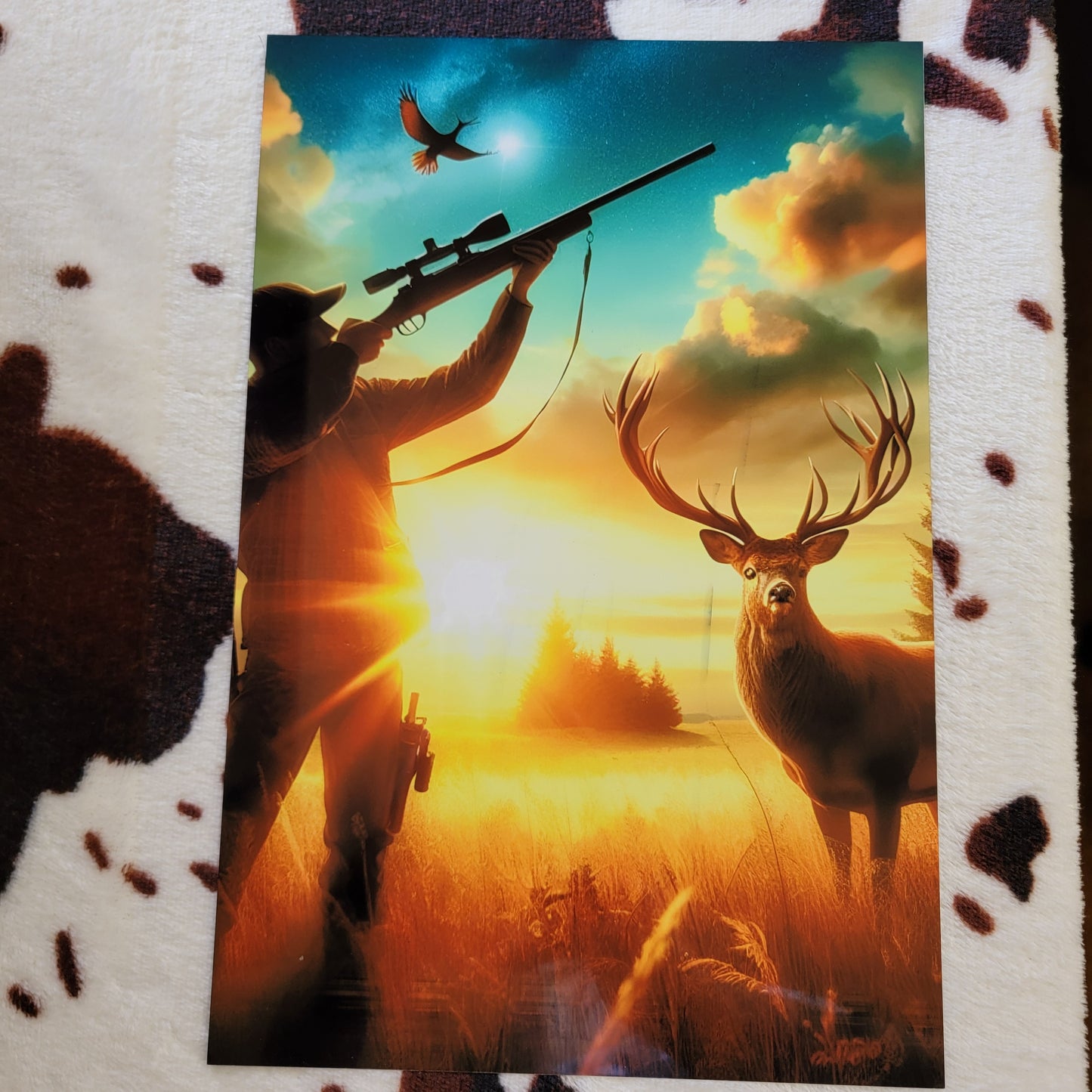 Deer Hunting Sunset Metal Sign