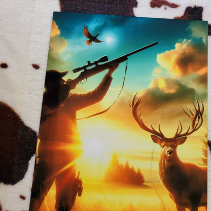 Deer Hunting Sunset Metal Sign