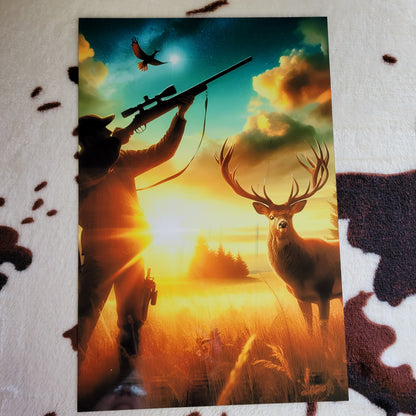 Deer Hunting Sunset Metal Sign