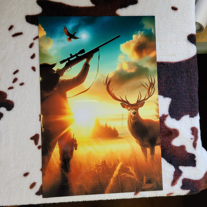 Deer Hunting Sunset Metal Sign