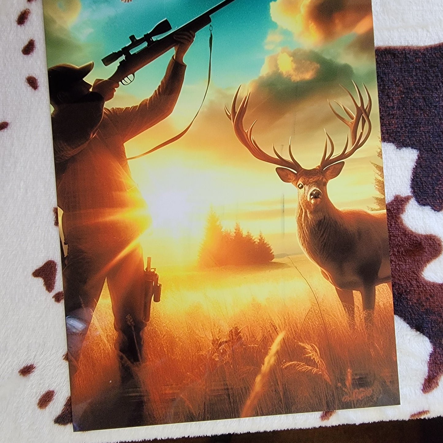 Deer Hunting Sunset Metal Sign