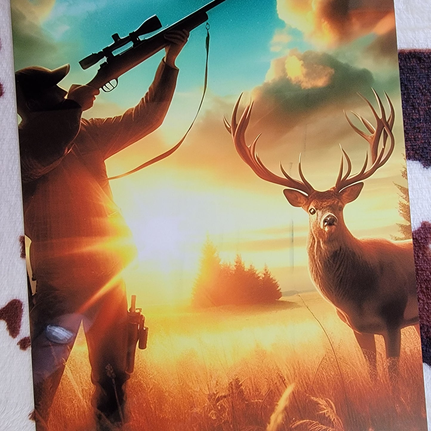 Deer Hunting Sunset Metal Sign