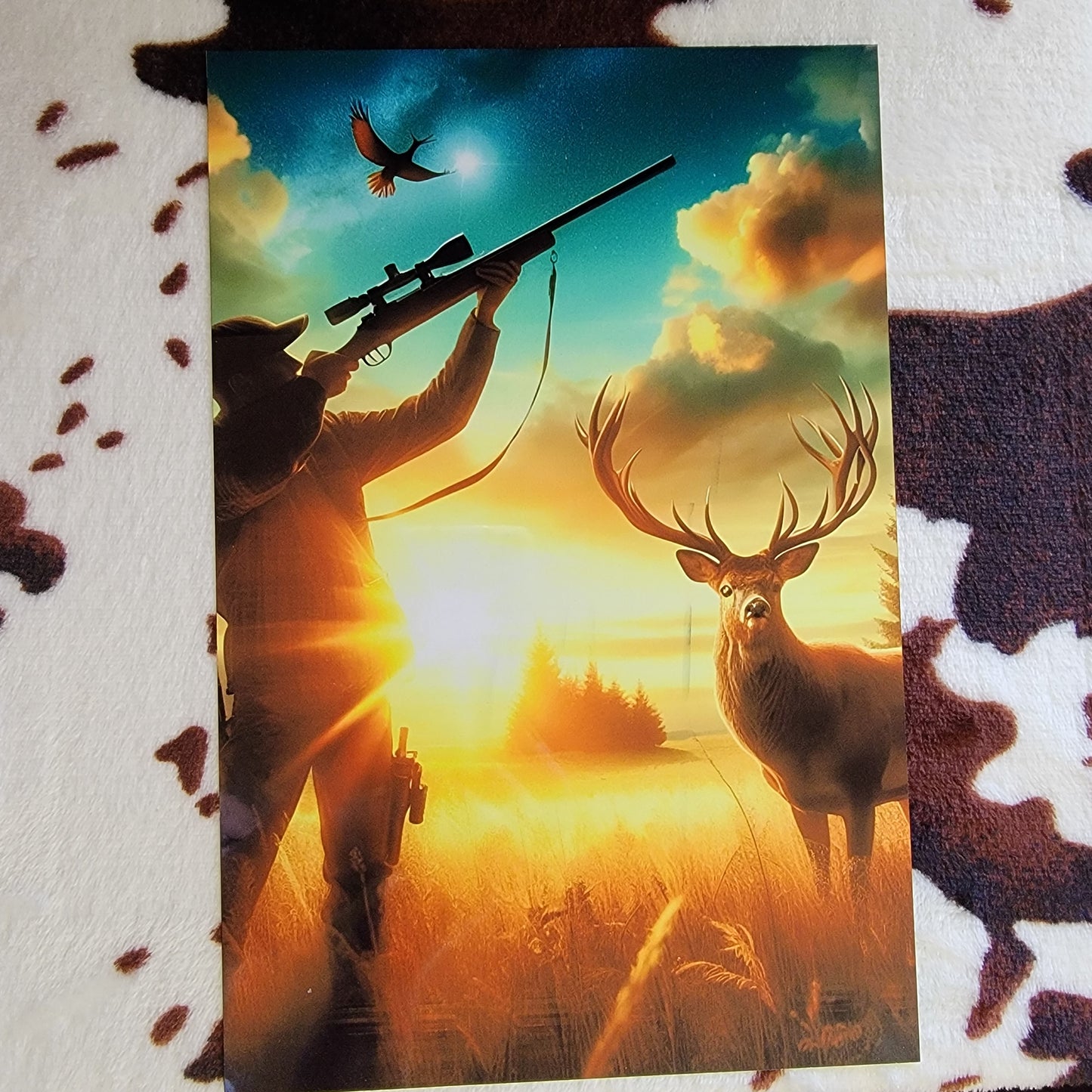 Deer Hunting Sunset Metal Sign