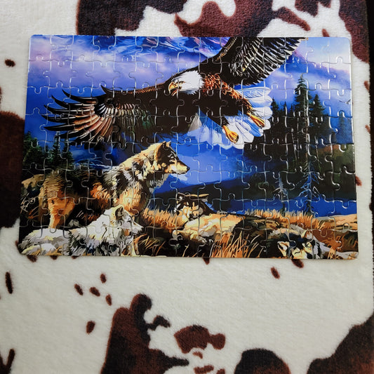 Eagle Wolf Mountain 120 Piece Handmade Jigsaw Puzzle