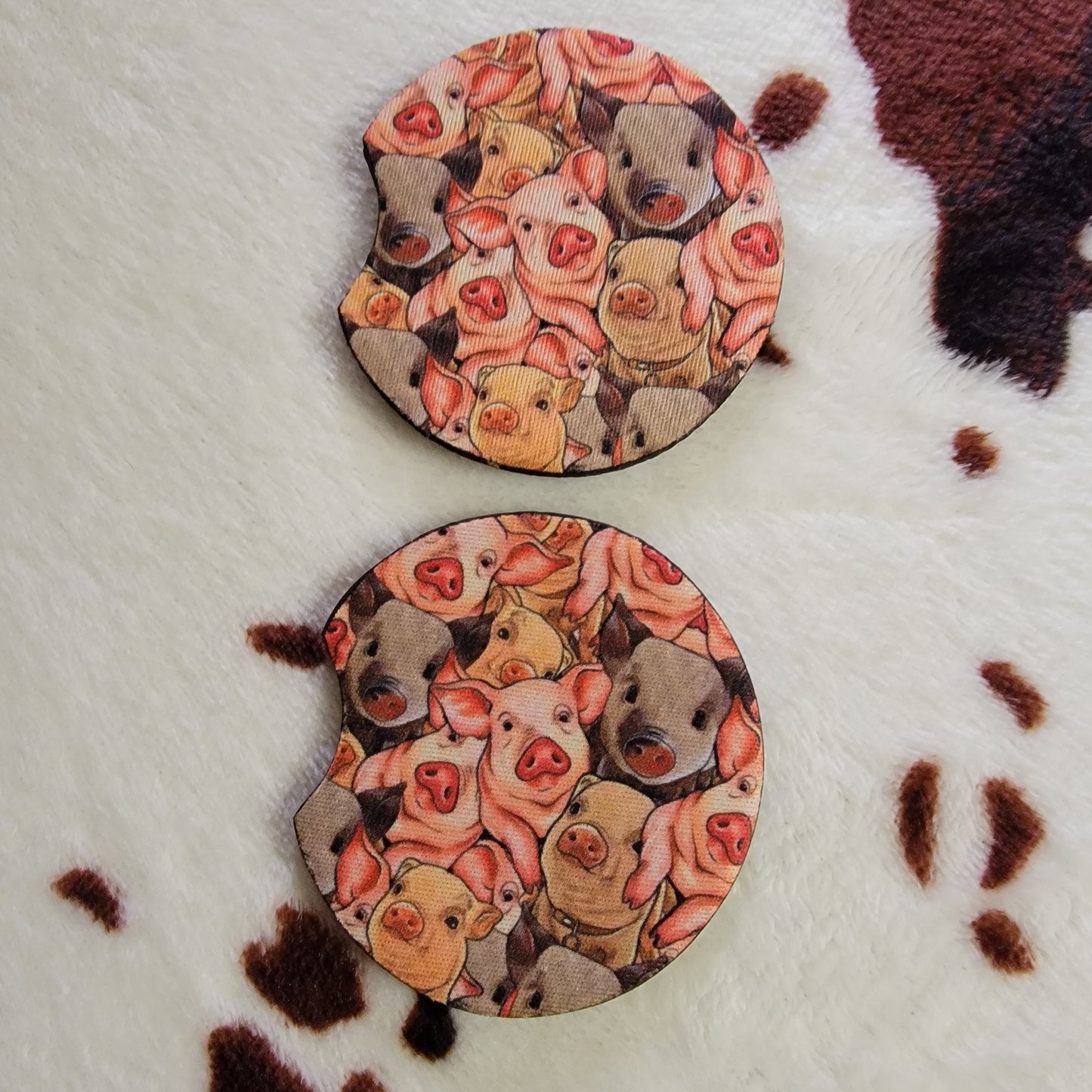 Pigs Western Neoprene Car Coasters