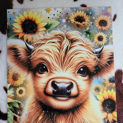 Highland Cow Sunflower Metal Sign