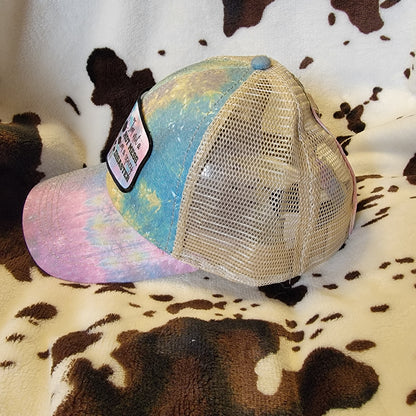 Tie Dye Hot Mess Cow Custom Criss Cross Ponytail Patch Hat